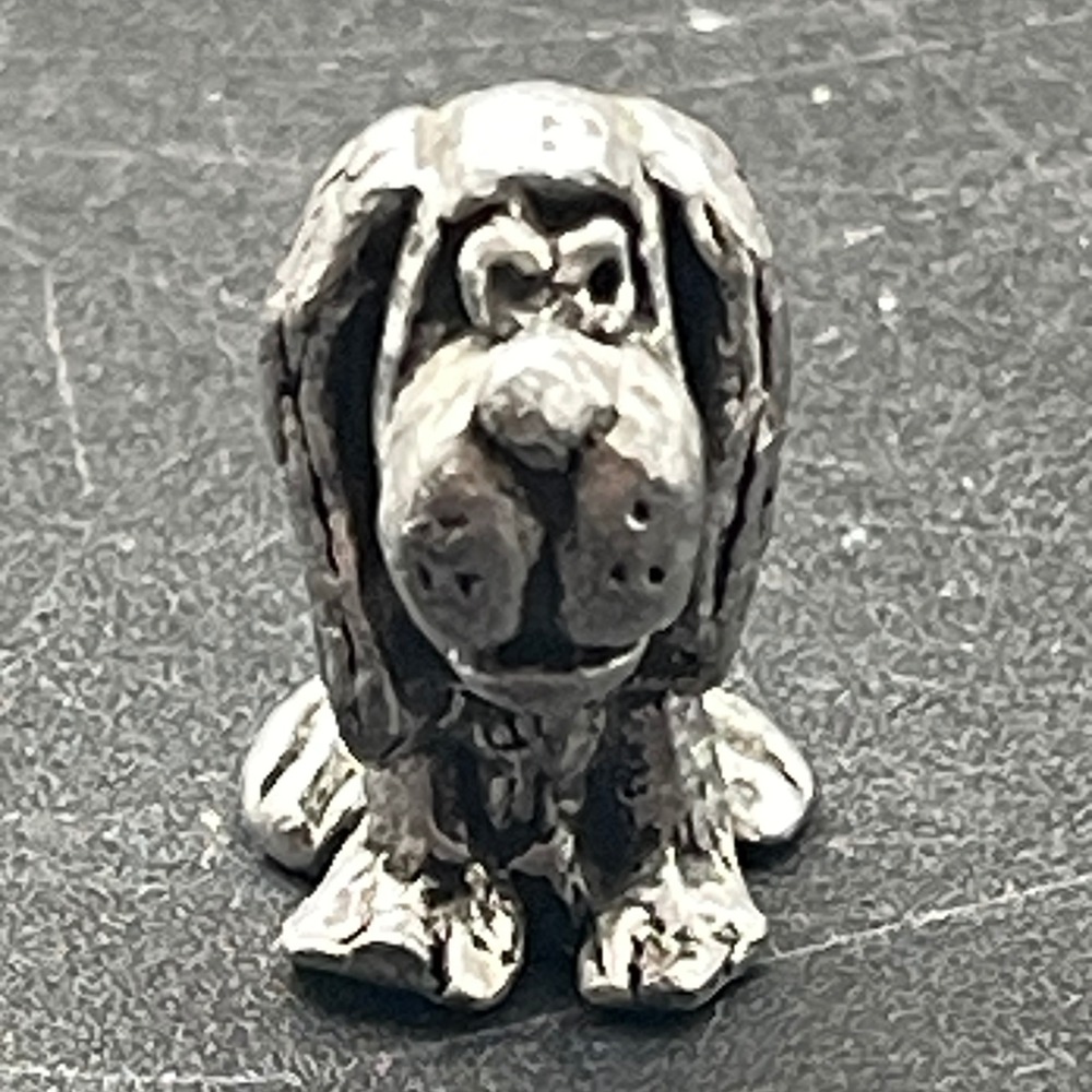 Vintage Miniature Pewter Basset Hound Dog Figurine Collectible Small Metal Puppy